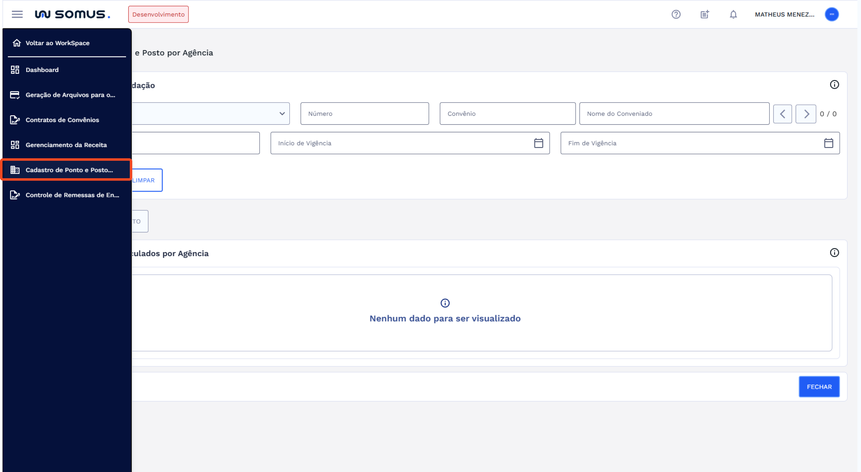 Figura 1: Menu Workspace Arrecadação – Cadastro de Ponto e Posto por Agência