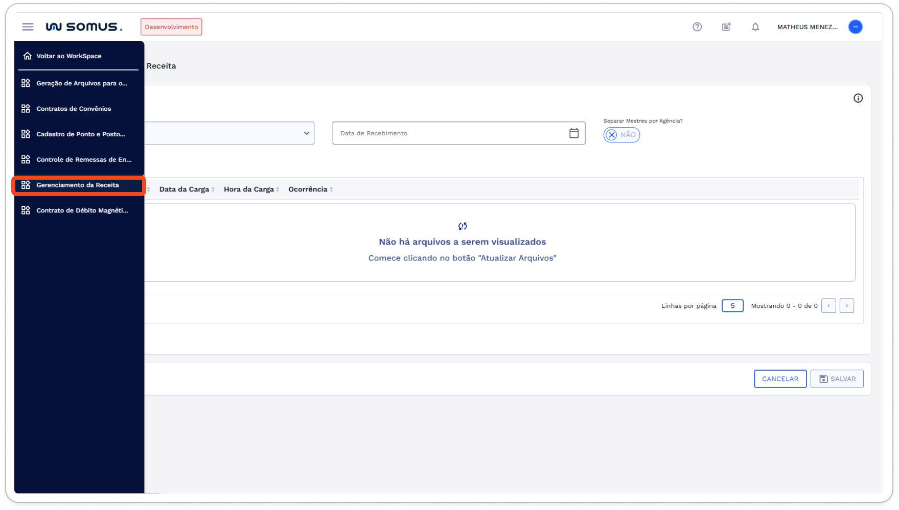 Figura 1: Menu Workspace Arrecadação – Gerenciamento da Receita