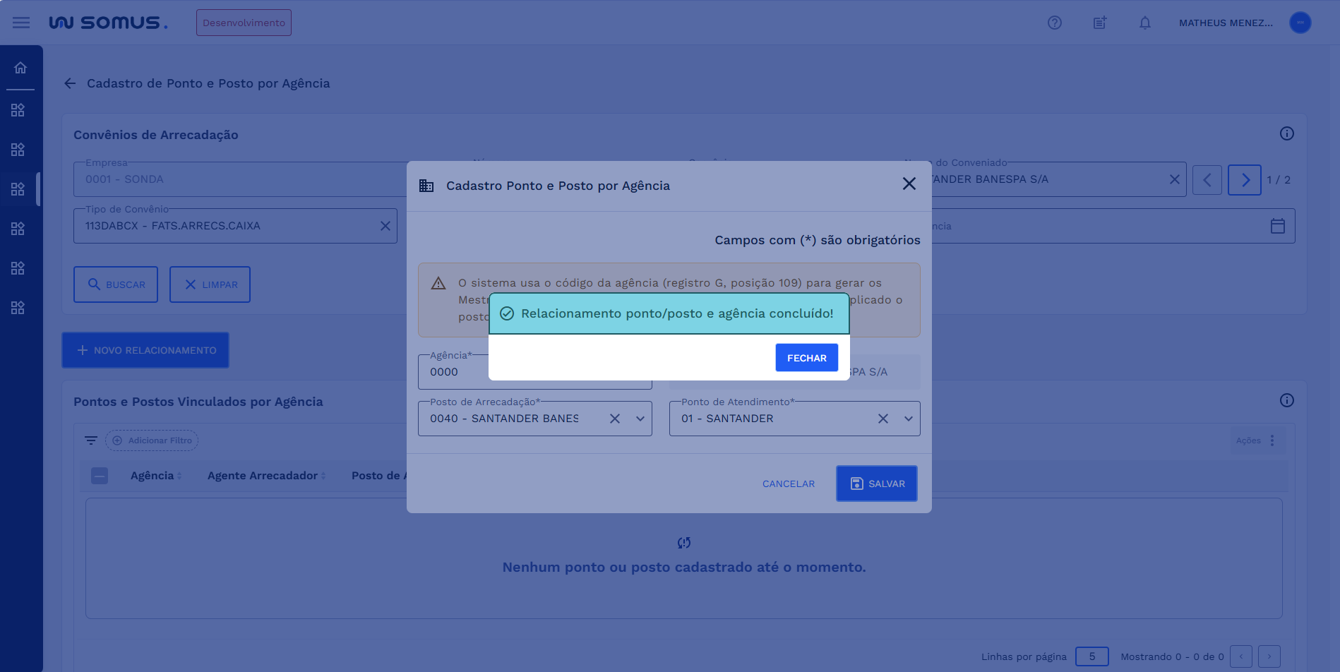 Figura 12: Caixa de diálogo - Sucesso no cadastro