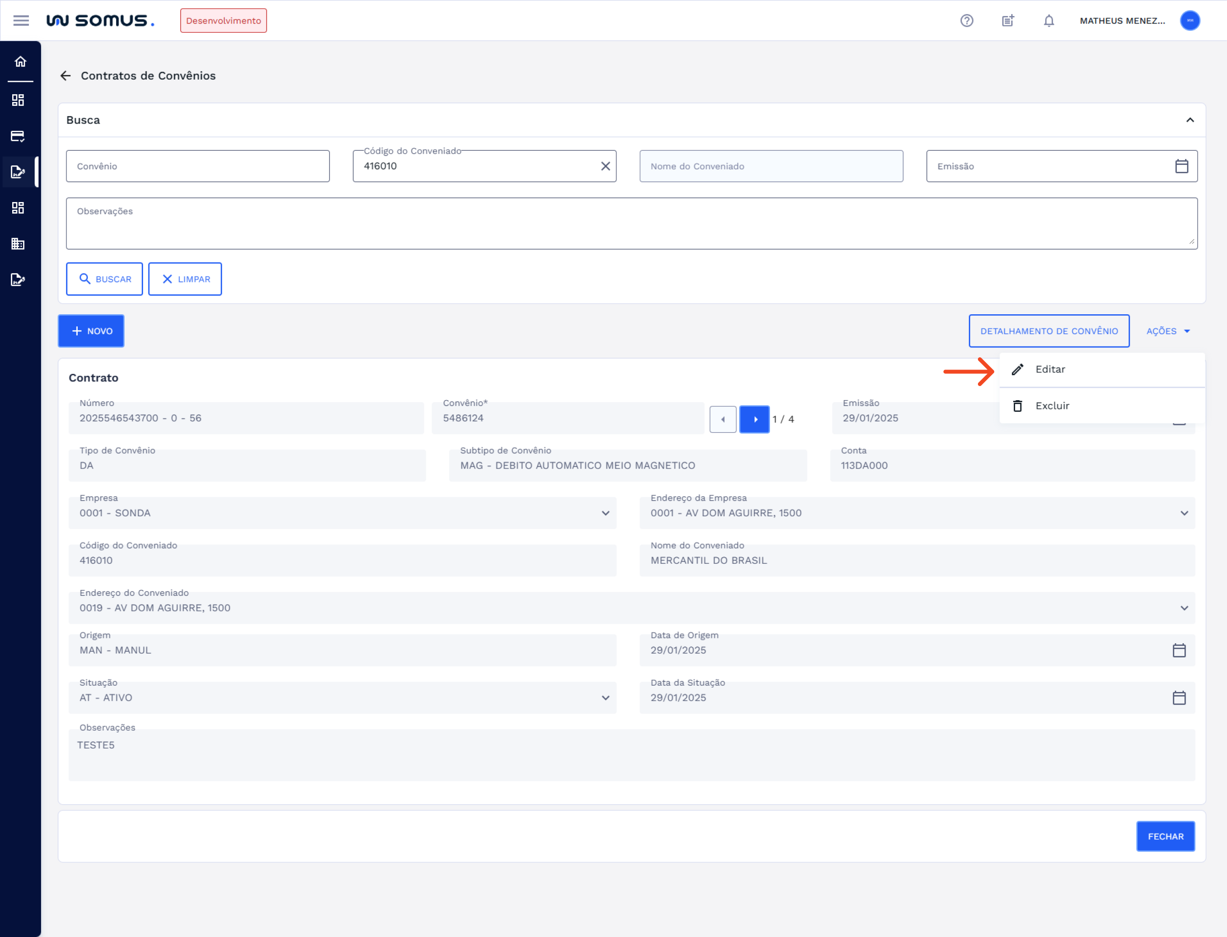 Figura 12: Item da Lista Editar Contrato