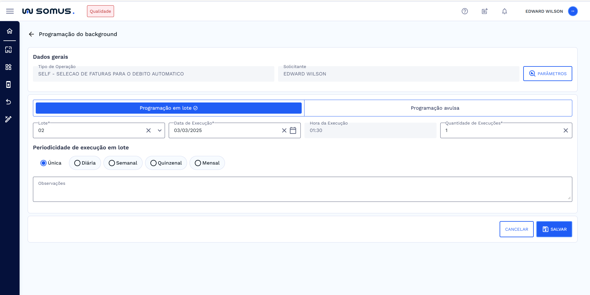Tela de Programação do Background