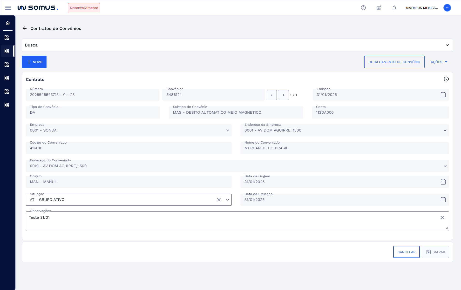Figura 13: Contrato em Modo Edição