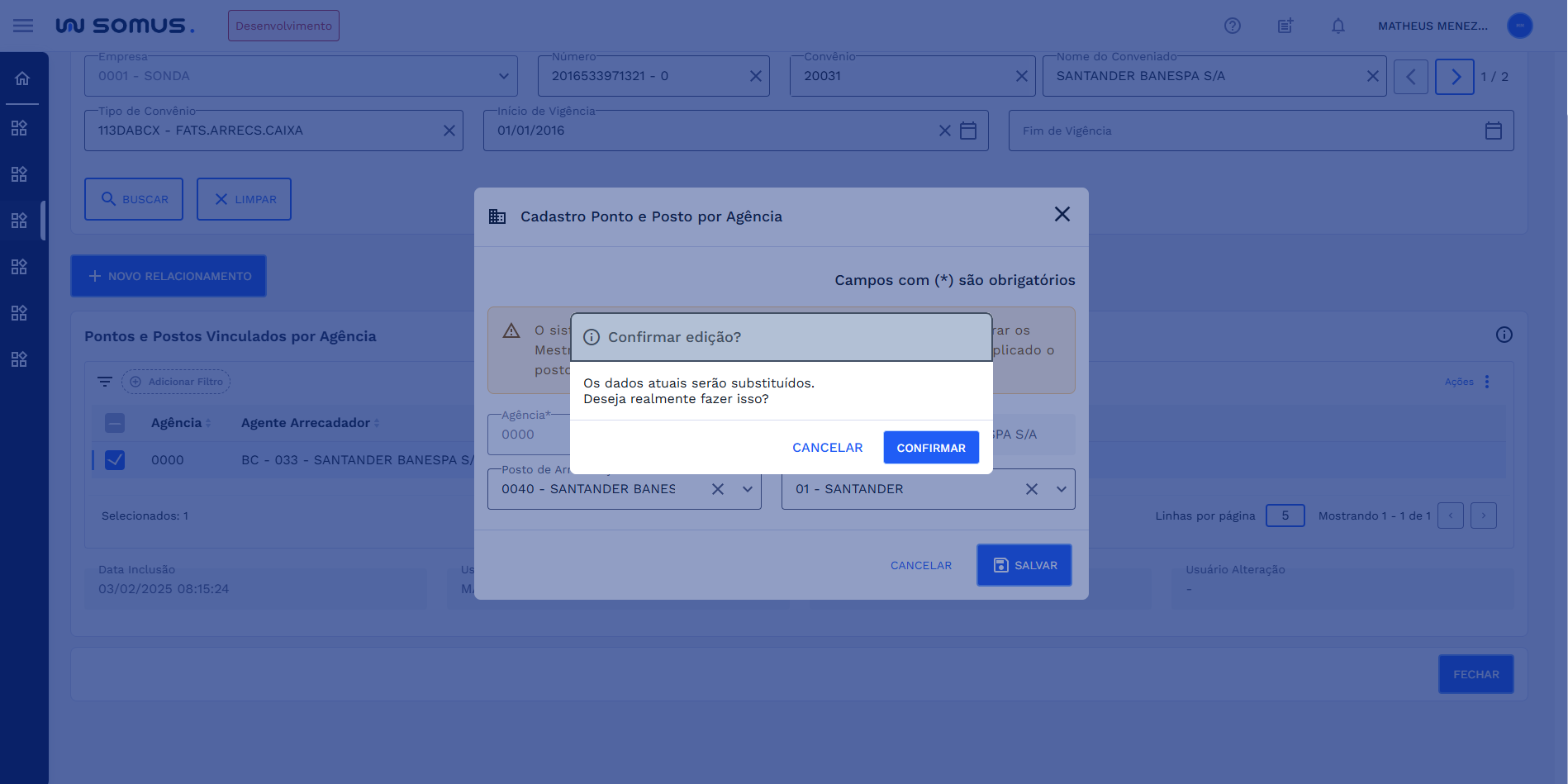 Figura 16: Caixa de diálogo - Confirmação de edição