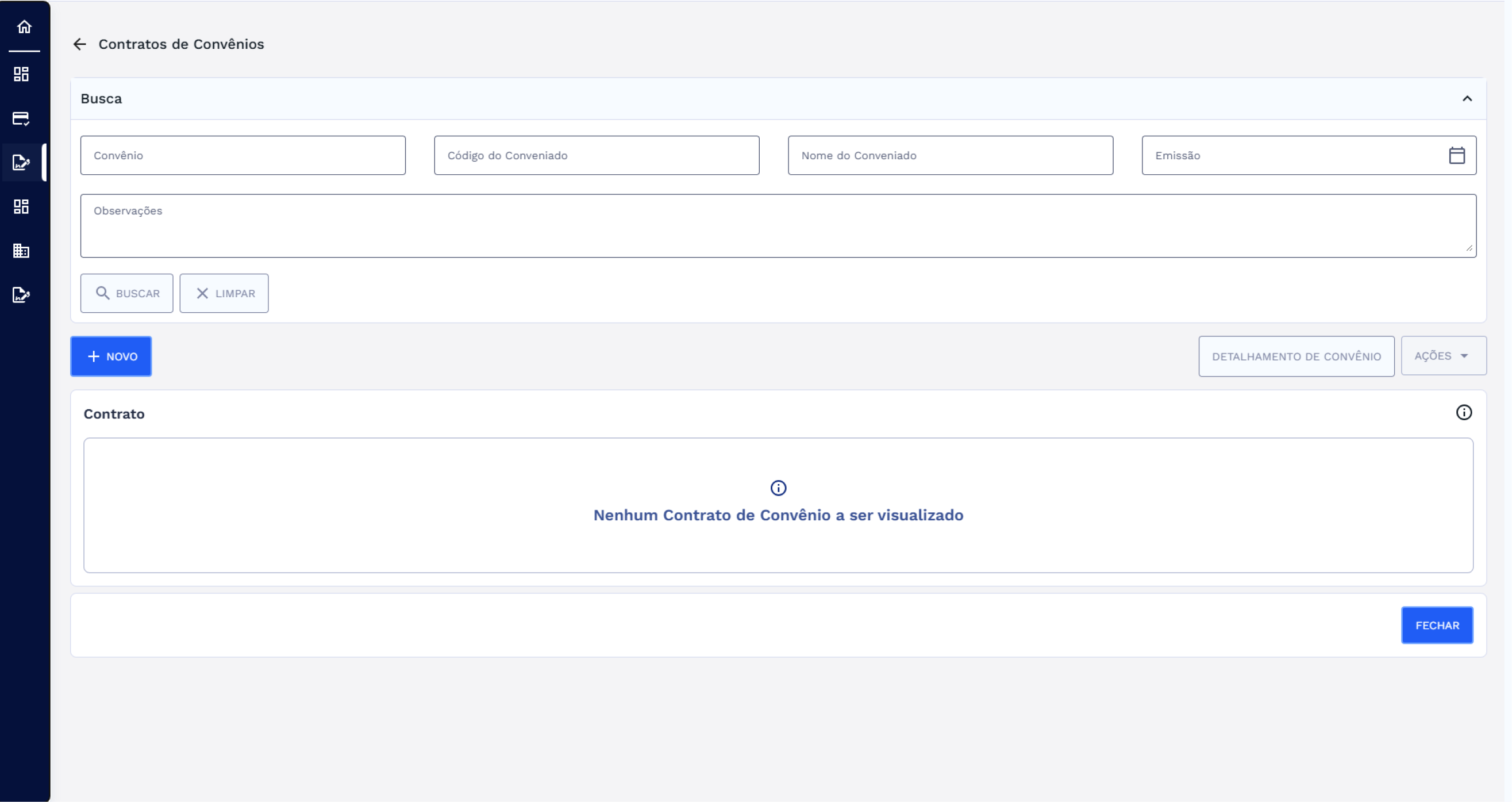 Figura 2: Tela inicial Contratos de Convênios
