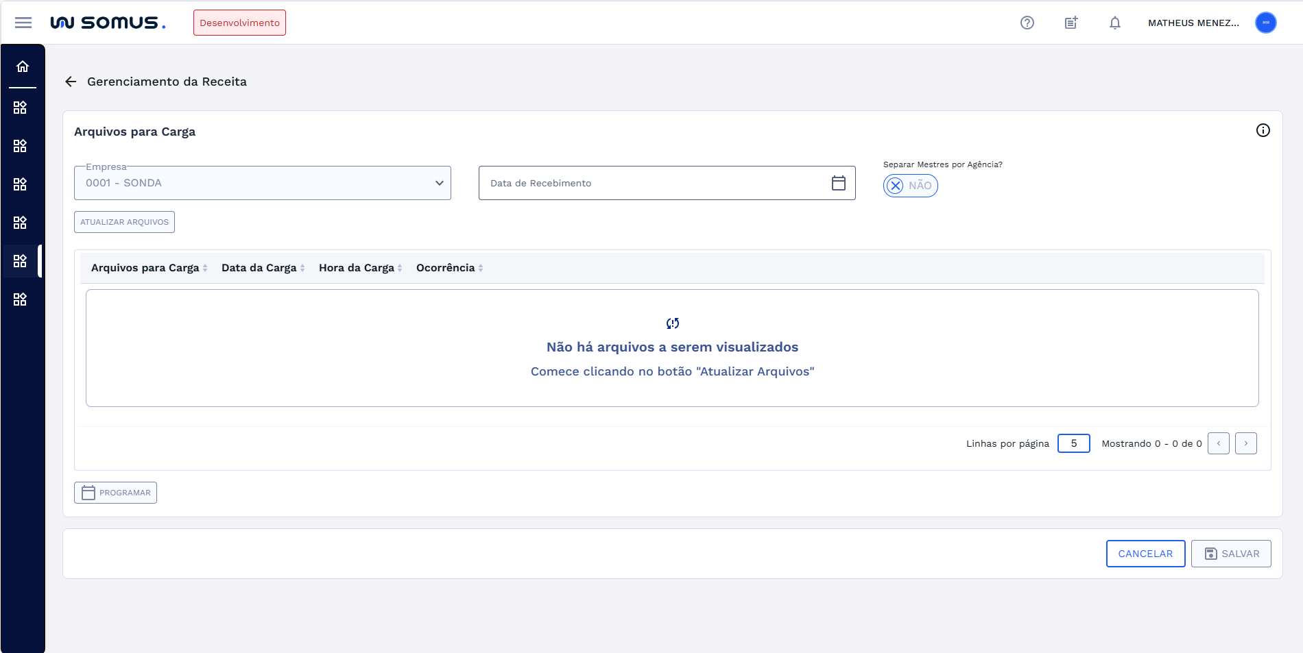 Figura 2: Tela inicial Gerenciamento da Receita