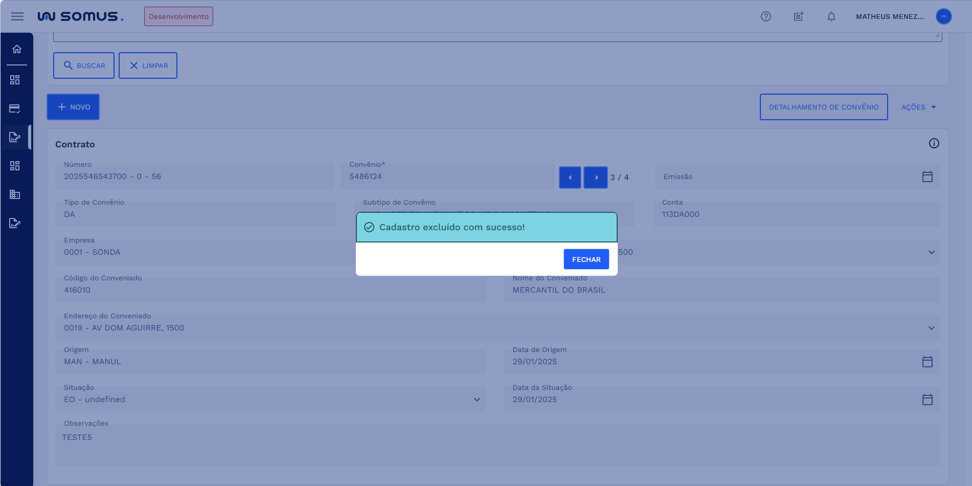 Figura 19: Caixa de diálogo - sucesso na exclusão