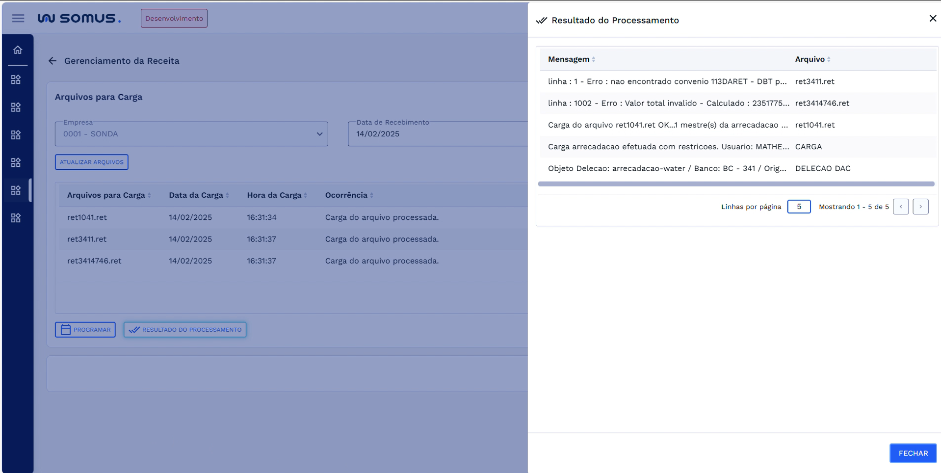 Figura 6: Janela de Resultados do Processamento