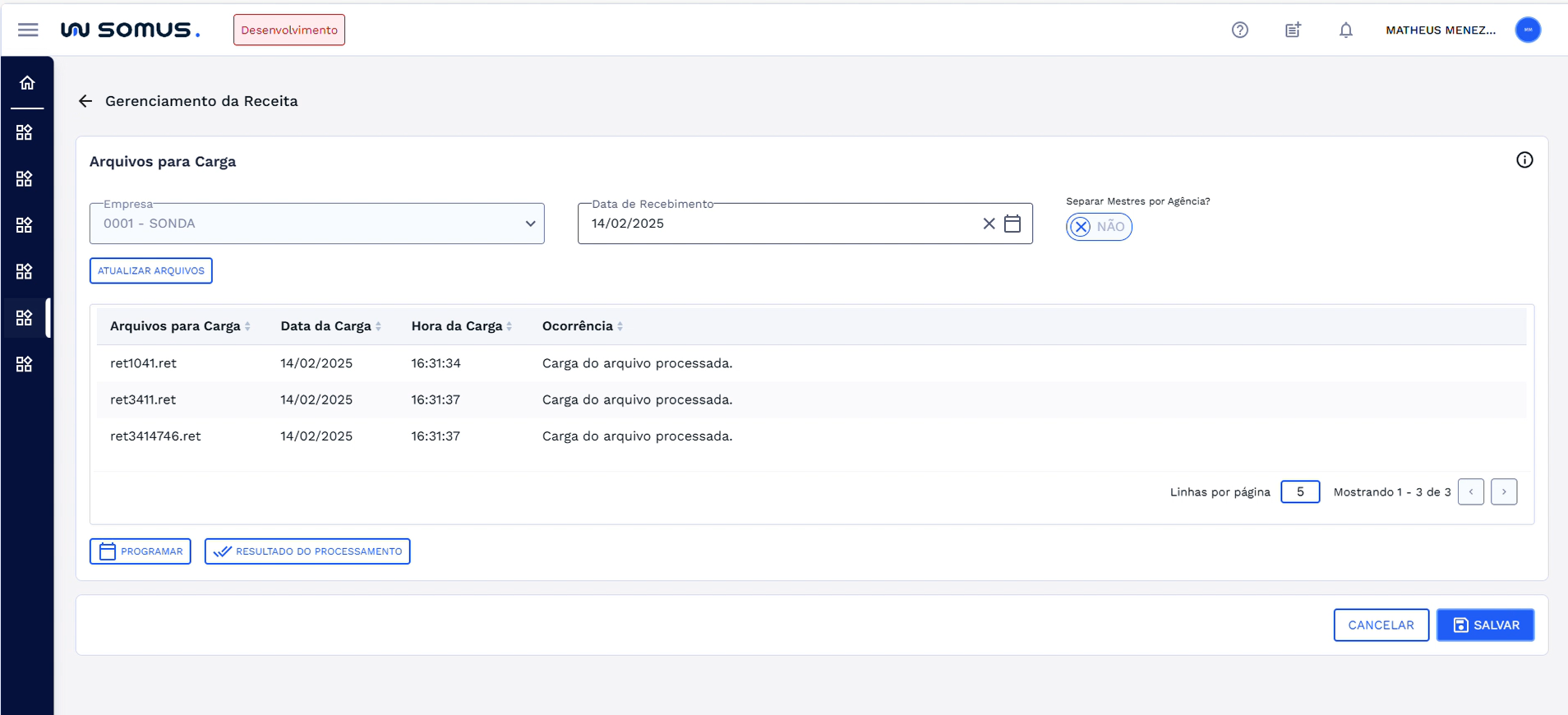 Figura 7: Tela principal após o processamento dos arquivos