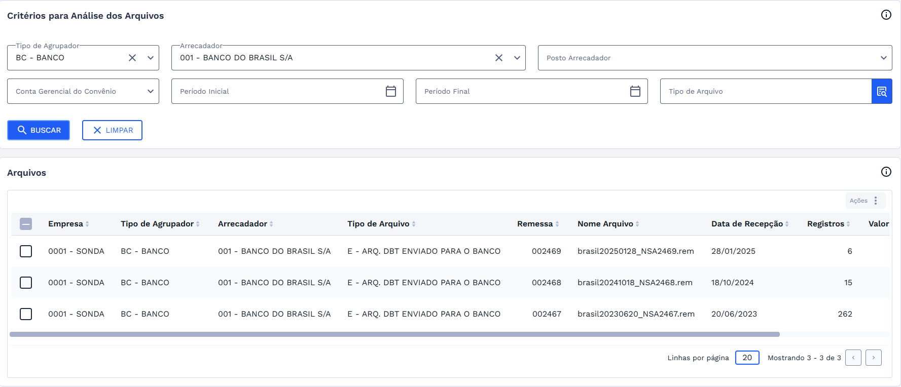 Figura 7: Tabela de Arquivos