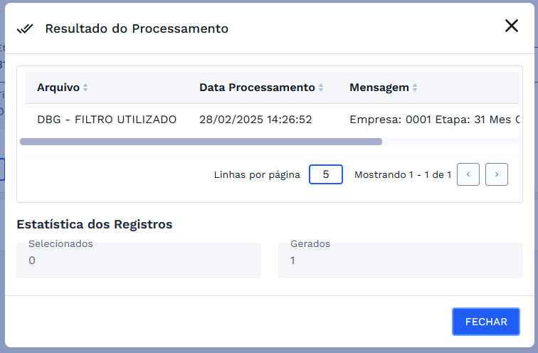 Janela – Resultado do Processamento