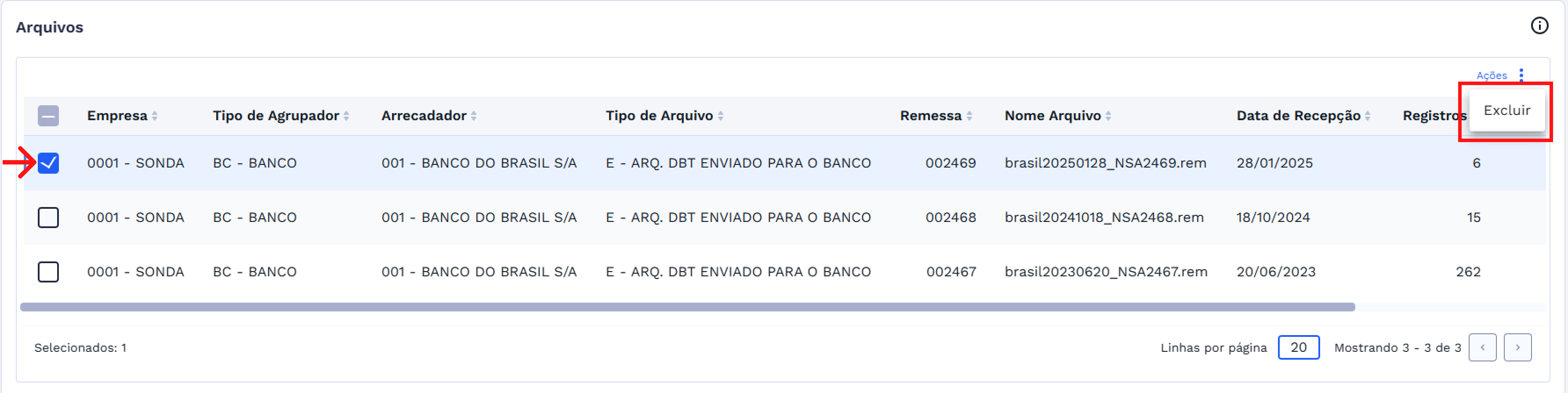 Figura 8: Ações - Excluir