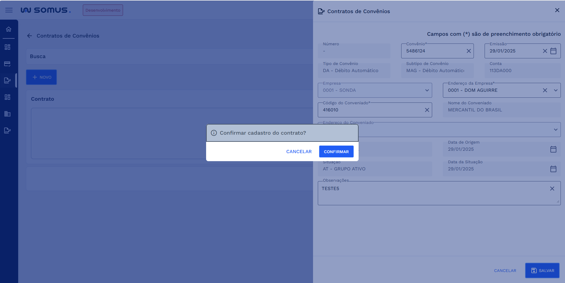 Figura 9: Caixa de diálogo - Confirmação do cadastro
