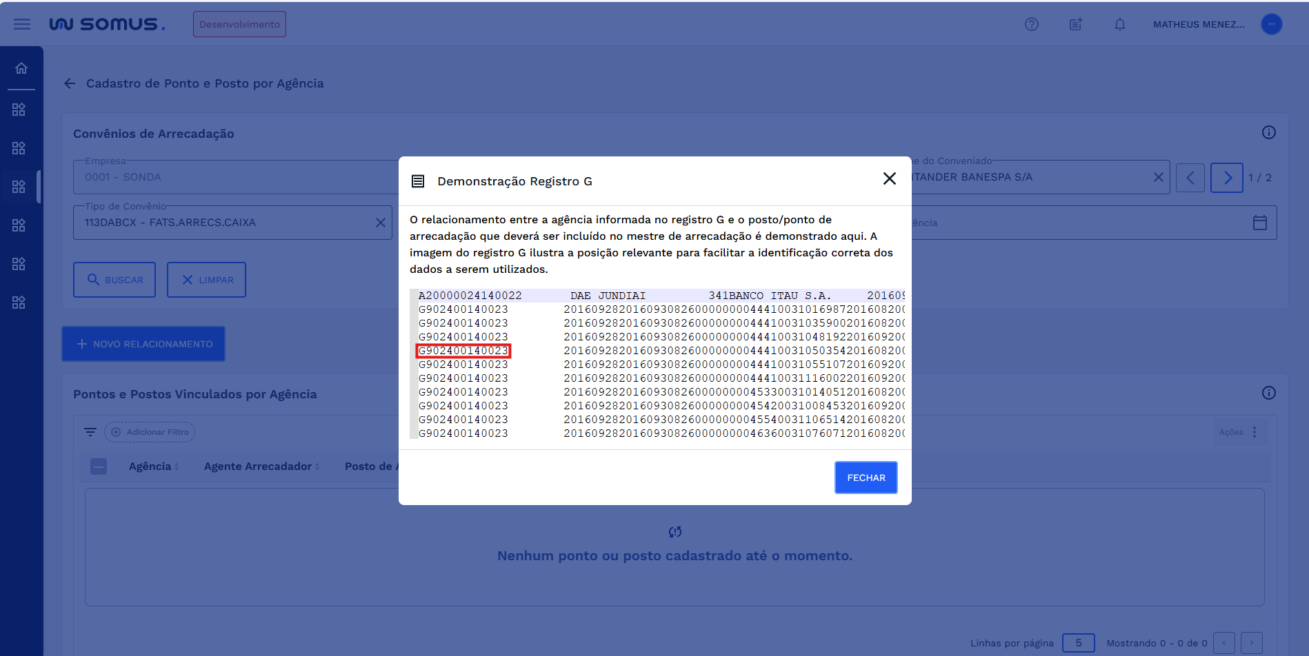 Figura 9:  Demonstração do registro G